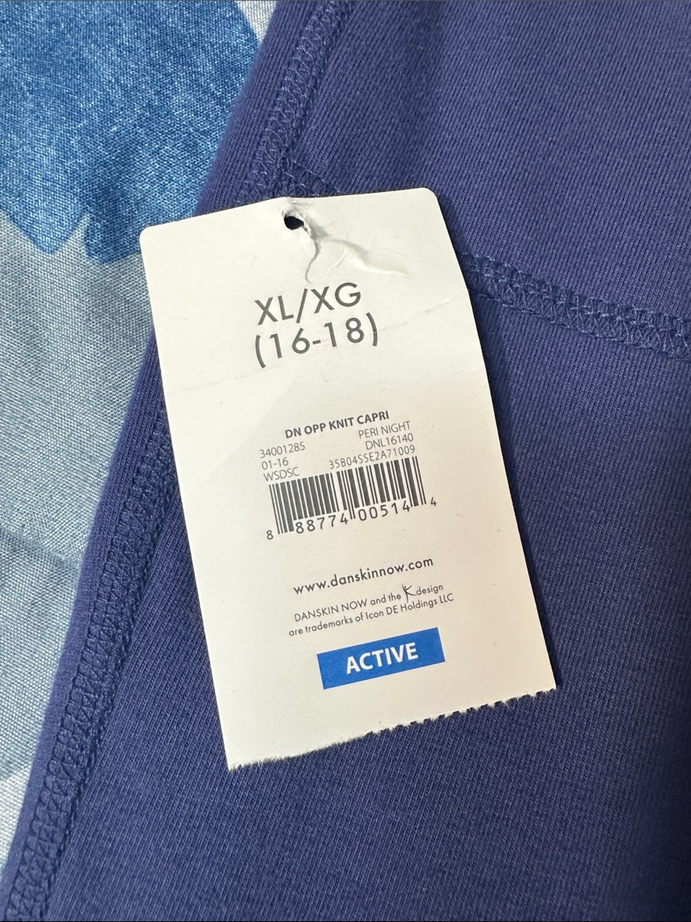 NWOT Danskin Blue Pull-On Knit Capri Pants w/Drawstring Sz XL 16-18 - Picture 5 of 9